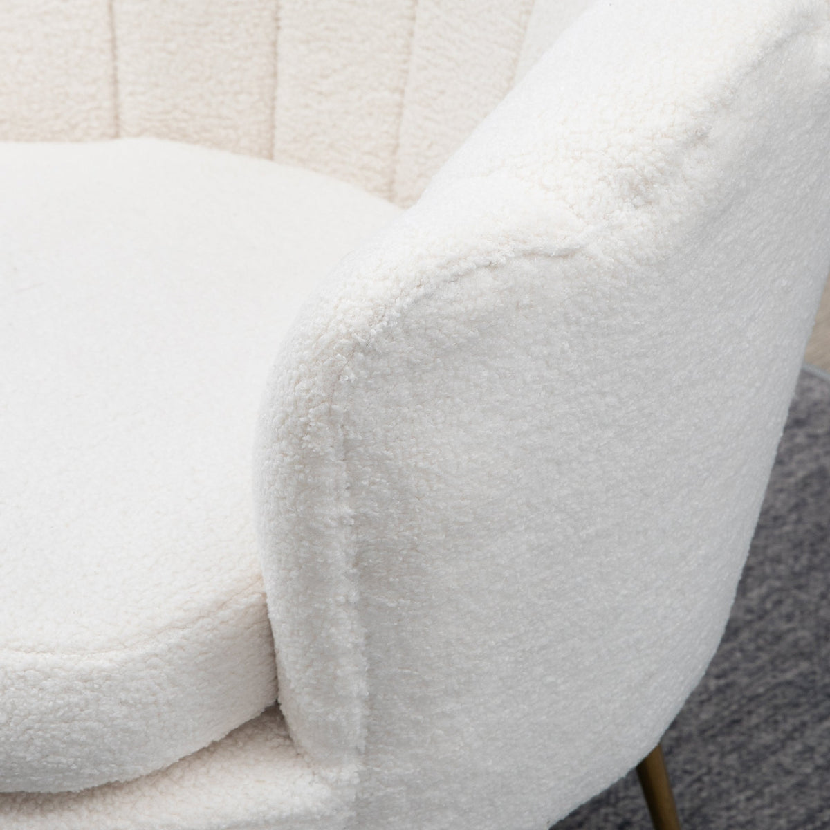 Armchair, Upholstered Shell-Shaped Recliner, Fleece, White