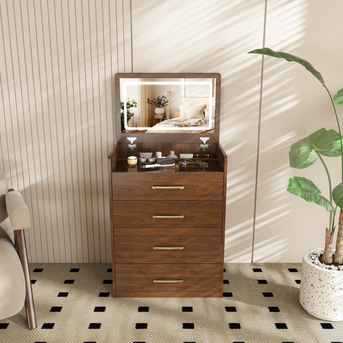 3-in-1 Dressing Table Set with 3 Drawers & Mirror, Clear Glass