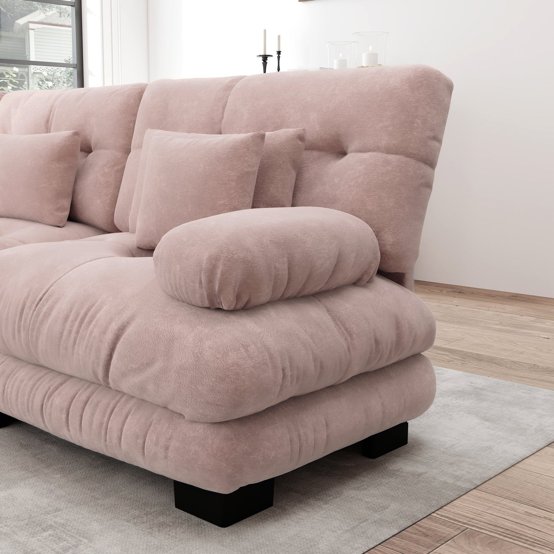 4-Seater Modular Corner Sofa, Deep Seat Sofa Bed, Chenille Pink