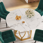 Dining Table Set 5-Piece Round 100cm Gold Metal Legs White MDF Dark Green Velvet