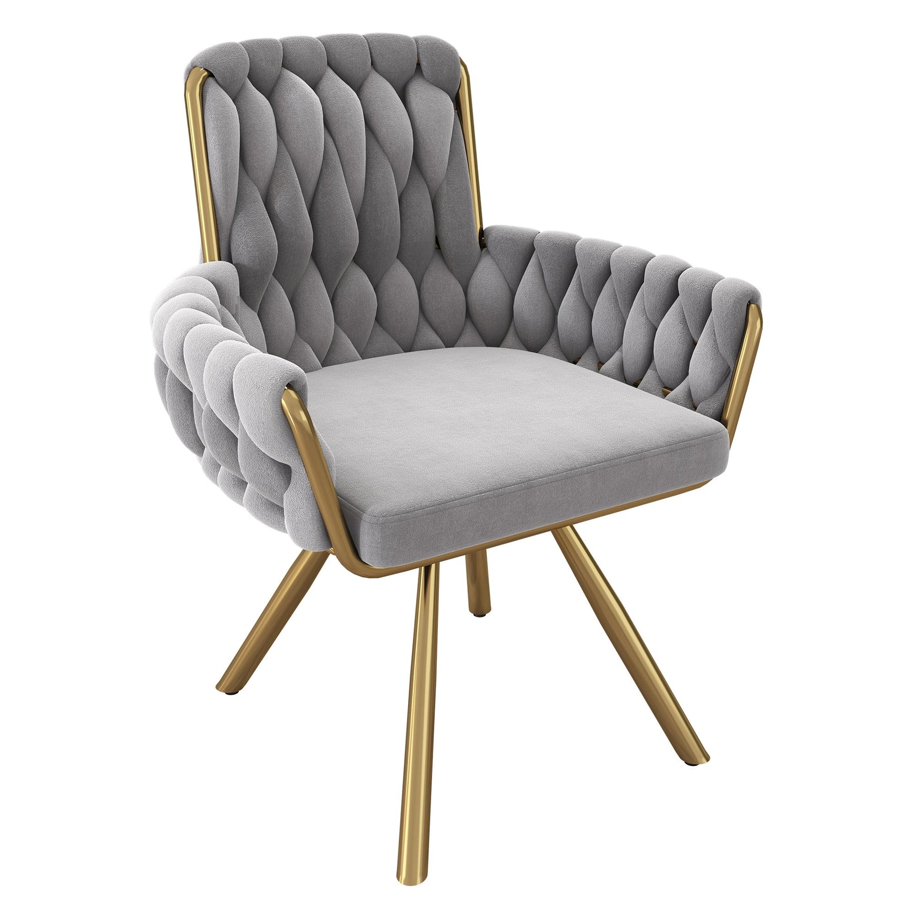 Velvet Dining Chair Set of 4, Luxury Swivel Armchair with Metal Legs, Grey Velvet
