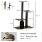 Cat Tree with Cushion, Scratching Board, 2 Platforms, Steel Black