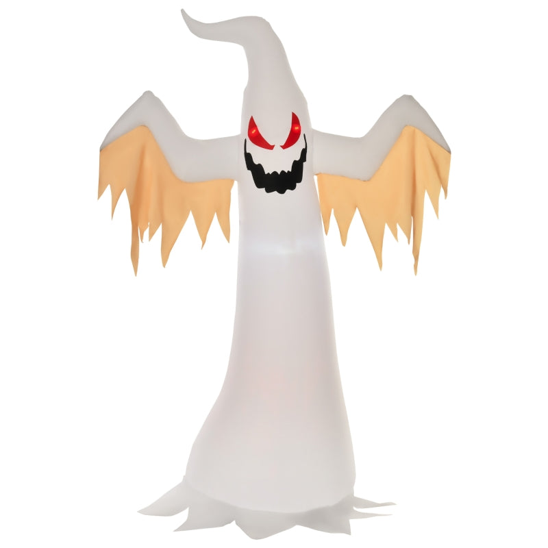 Halloween Inflatable Ghost, 2.4m, LEDs IP44 Self-Inflating, Polyester White + Red