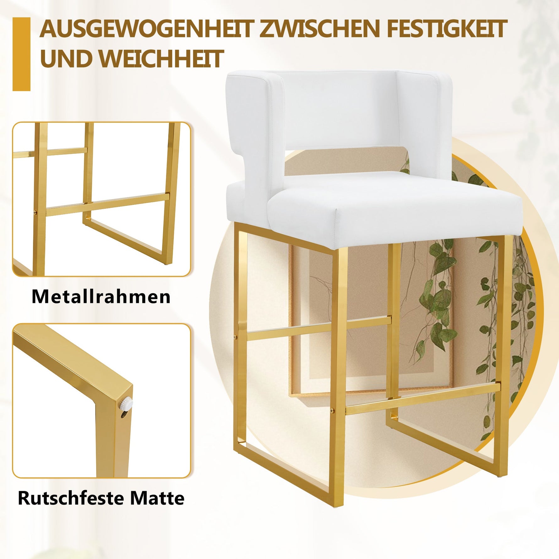 Bar Stools Set of 2 Nordic Style Square Gold Metal Legs