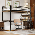 Loft Bed 90x200cm with Desk and Shelves, Black Iron