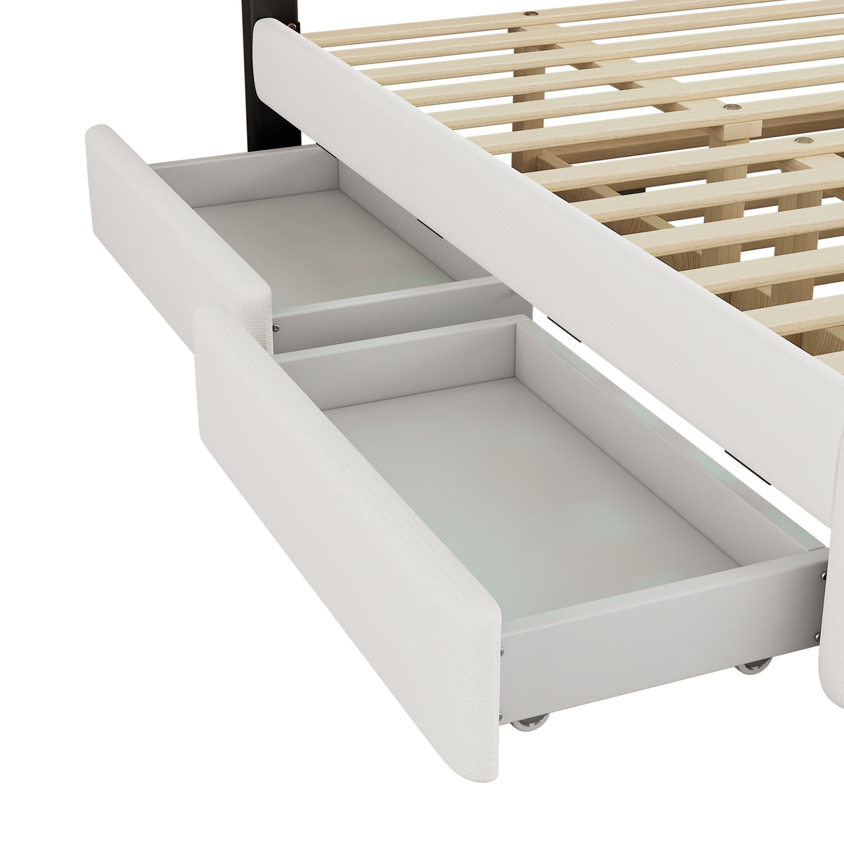 Upholstered Bed 140x200cm Pull-out Bed 2 Drawers Bedside Light Strip - White