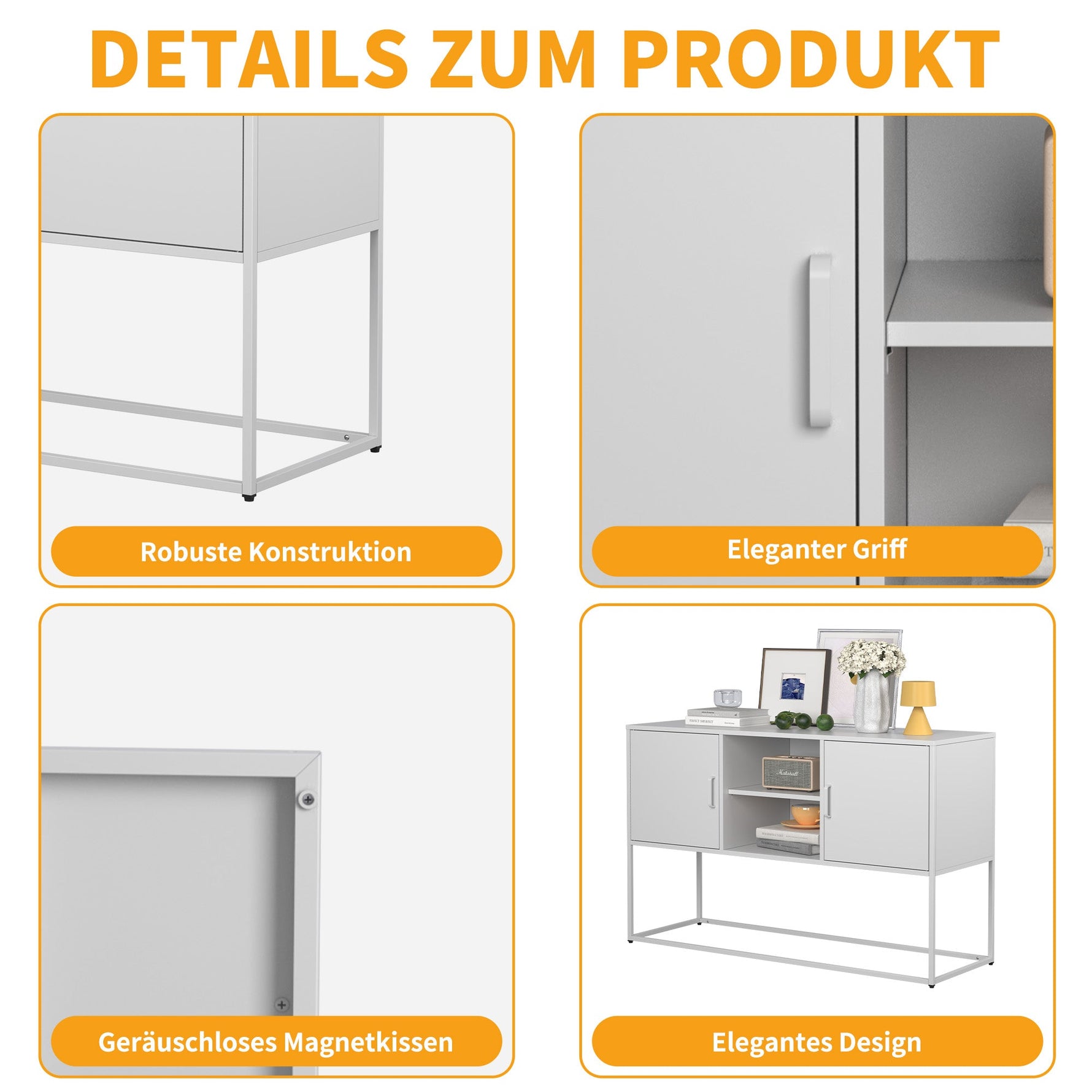Metal Accent Cabinet Sideboard Buffet Storage 120x40x75cm - White