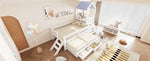 Kids House Bed with Pull-Out Bed, Drawers & Stairs, White