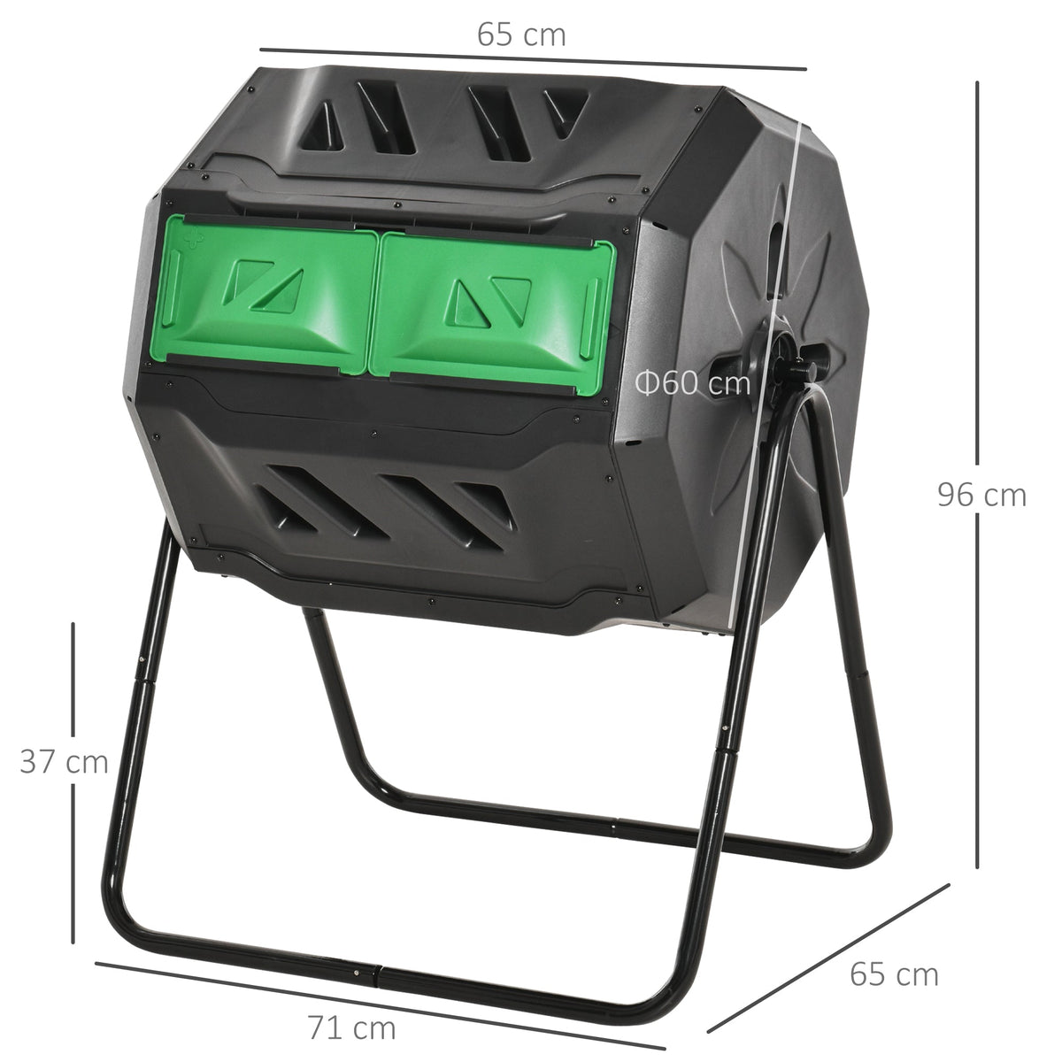 Drum Composter 160L, 2 Chambers, Rotatable, Black
