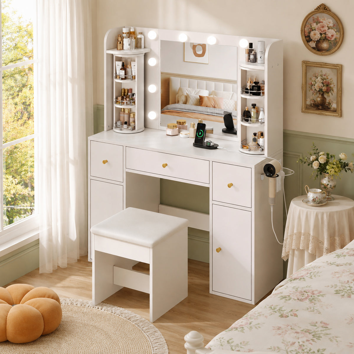 LED Vanity Table with Mirror & Storage Drawers, White