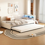 Daybed 90x200cm with Trundle, Storage & LED, Beige Linen