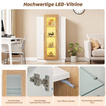 Living Room Cabinet, 3-Door High-Gloss LED Display, Glass Shelves & Drawer, Transparent