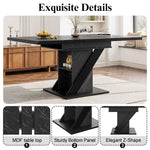 Telescopic Dining Table 110-140x80cm Extendable - Black Marble Look