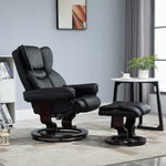 Reclining Armchair with Footstool, Swivel TV Armchair Faux Leather Black