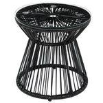 Round Garden Bistro Table, Hollow Drum Design Glass Top, Black