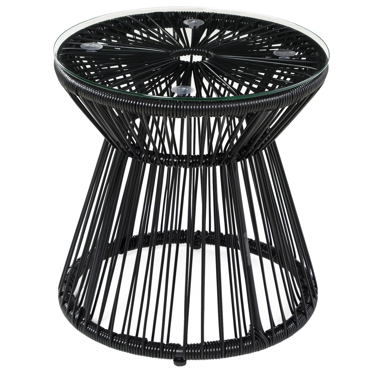 Round Garden Bistro Table, Hollow Drum Design Glass Top, Black