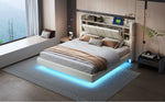 Upholstered Bed 160 x 200 cm, USB Socket, Light Strip, Reversible Headboard, Beige Linen Fabric