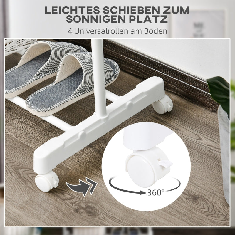Rolling Coat Rack, Height-Adjustable with Bottom Shelf, 4 Wheels, White
