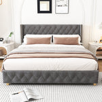 Upholstered Bed 160x200cm Button Studded Headboard Slatted Frame - Velvet Grey