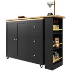 360° Rotating Bar Table Extendable On Casters Storage Island 3 Drawers Black
