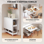 Folding Dining Table, Portable for 2-4 People with Open Shelves, White