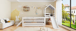 House Bunk Bed with Slide, Trundle & Drawers, White Solid Wood