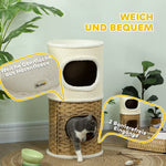 Cat Scratching Barrel, 80cm High, Three-Tier, Plush Rim, Cream White + Brown