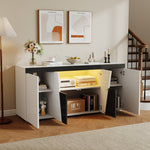 Living Room Sideboard 140x40x65cm Large Storage 4 Doors LED Light Strip Angled Design Black and White