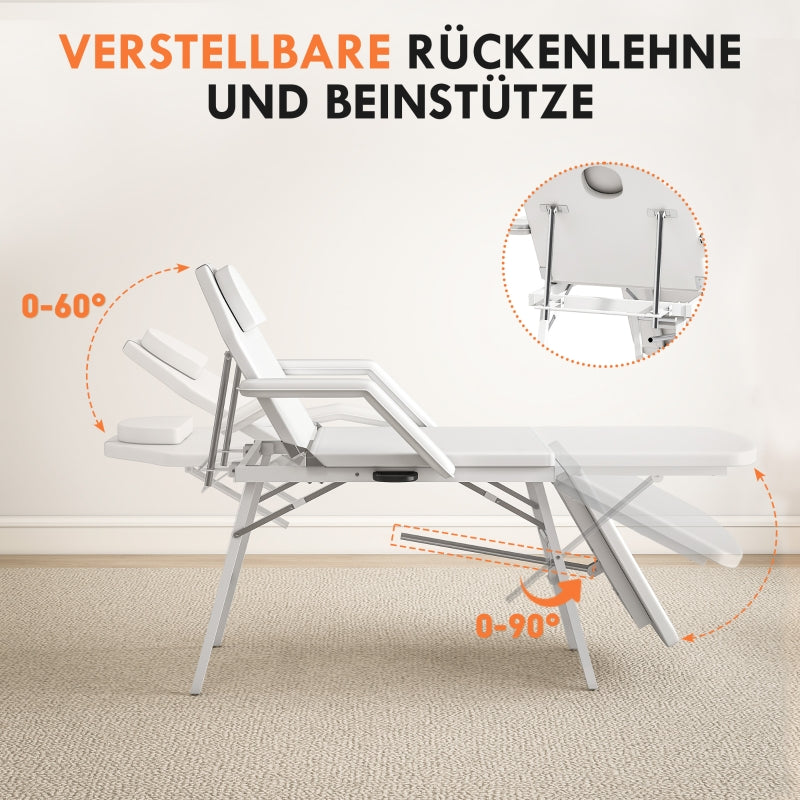 Massage Table, Folding Portable, Faux Leather, White