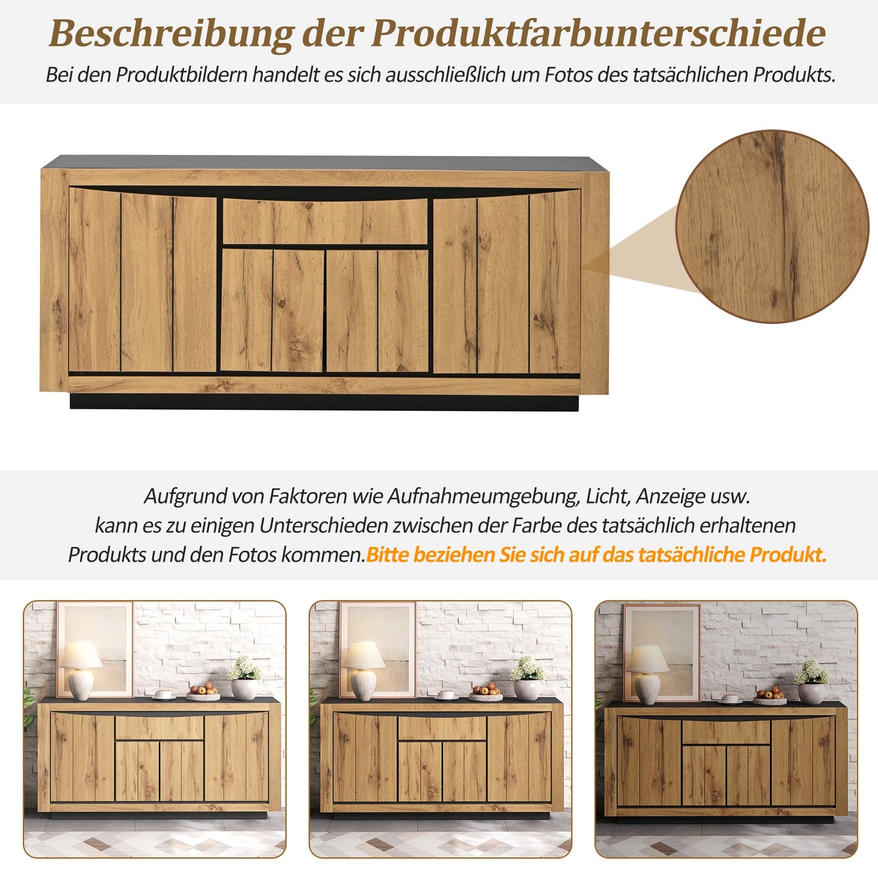 Sideboard 140x52cm 4 Doors 1 Drawer Handleless Storage Wood/Black