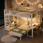 Bunk Bed 90x200cm with Desk & Shelves, White Metal