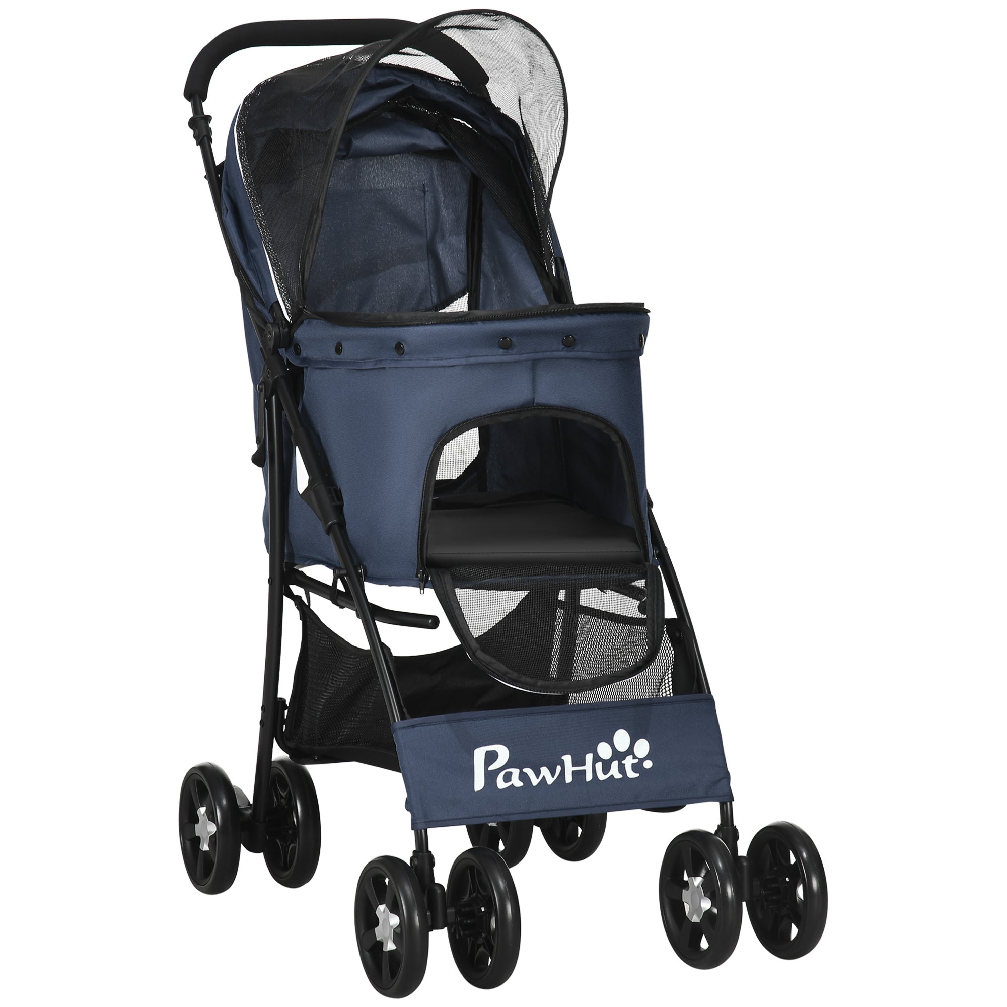 Dog Stroller, Foldable Buggy with Cushion, 4 Wheels, 600D Oxford Material