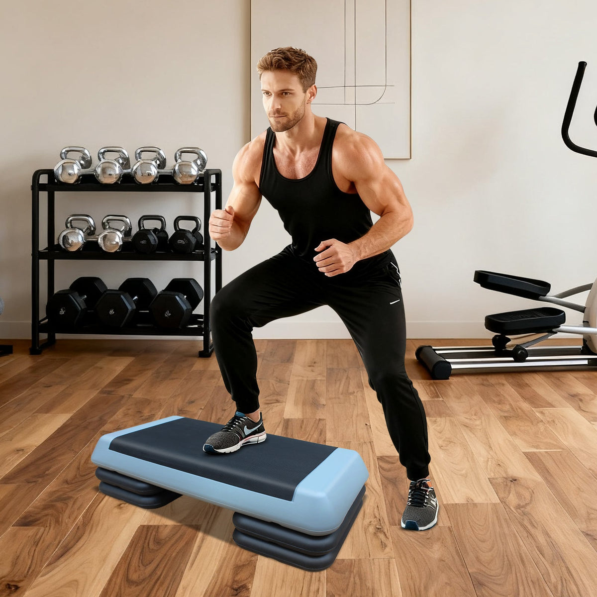Adjustable Workout Aerobic Stepper, 76cm/28.5" with 4 Risers, Gray Black