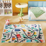 Highway Pattern Rug, Soft Fleece Easy Care, White Colorful
