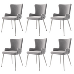 Velvet Dining Chair Set of 6, Luxurious Lounge Chair with Silver Metal Legs, Grey Velvet