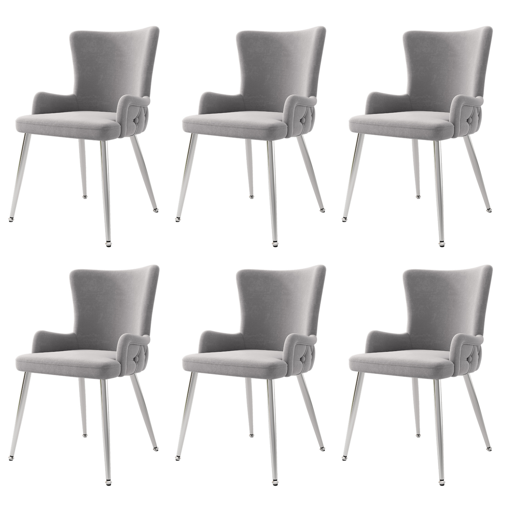 Velvet Dining Chair Set of 6, Luxurious Lounge Chair with Silver Metal Legs, Grey Velvet