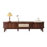 TV Cabinet Natural Wood Doors Rattan Drawers Rustic Storage
