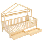 Children's House Bed 90x200cm with Drawers Slatted Base Pine Wood Natural