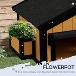 Cat House, 2-Level Outdoor Hut with Flower Box, Fir Wood Yellow