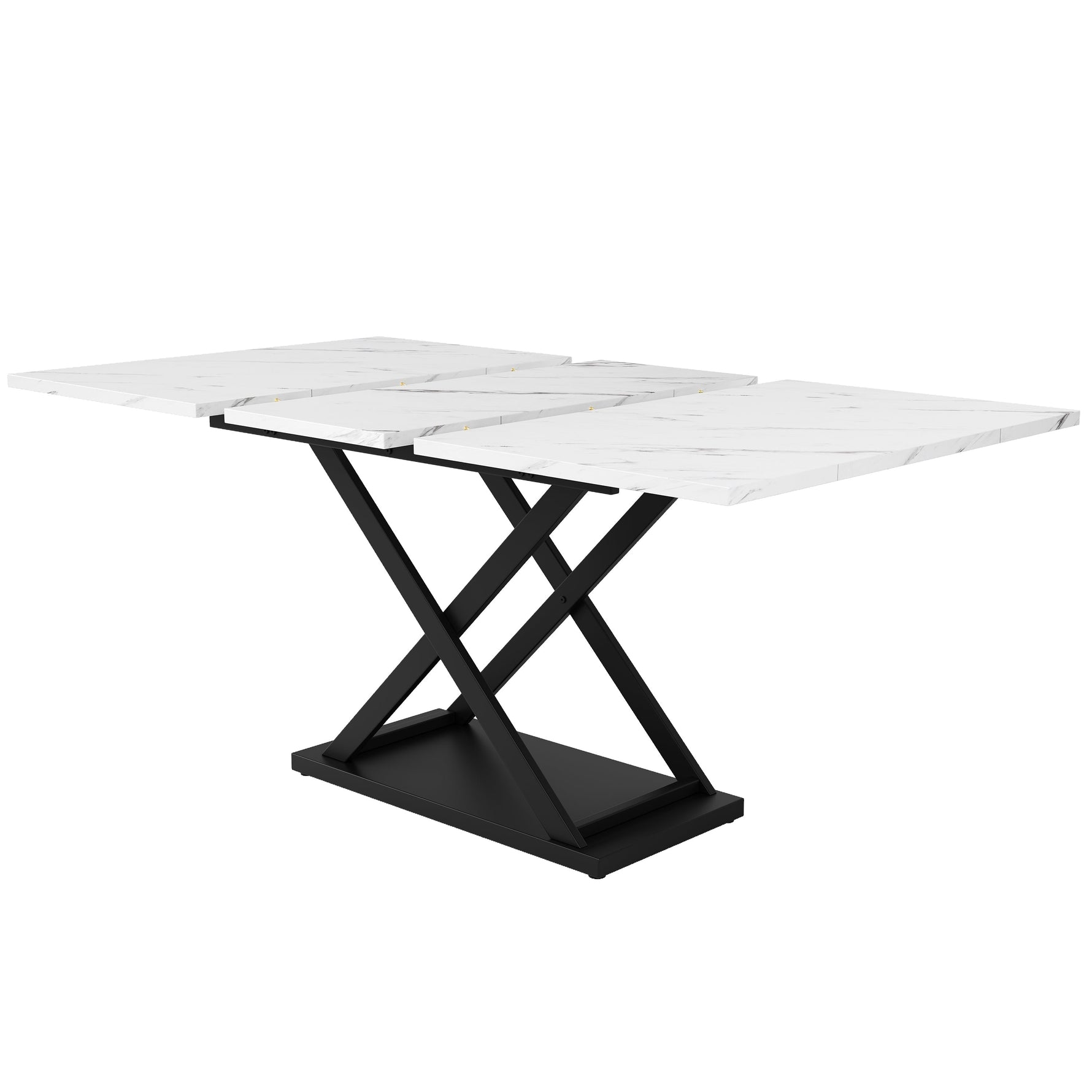Dining Set 5-Piece Extendable Table 160cm 4 Chairs - White Marble/Black Velvet
