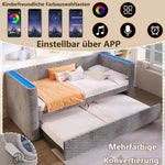Daybed Sofa Bed, Pull-out LED Light 90/180x200cm, Grey Velvet