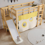 Children's Bunk Bed 90x200cm with Slide & Stairs, Natural Pine