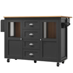 Extendable Kitchen Island Mobile Storage Drawers Spice Rack - White/Black