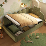 Upholstered Daybed with Hydraulic Storage and L-Shaped Crown-Lattice Design, 90x200cm, Green Velvet