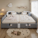 Upholstered Bed, Combined Children's Hydraulic with Storage, Grey Velvet & Plywood