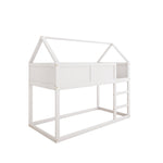 Bunk bed for children, 90x200cm Low Single Loft Bed with Stairs, White Solid Wood