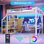 Loft Bed 140x200cm with Storage & Wardrobe in White Metal