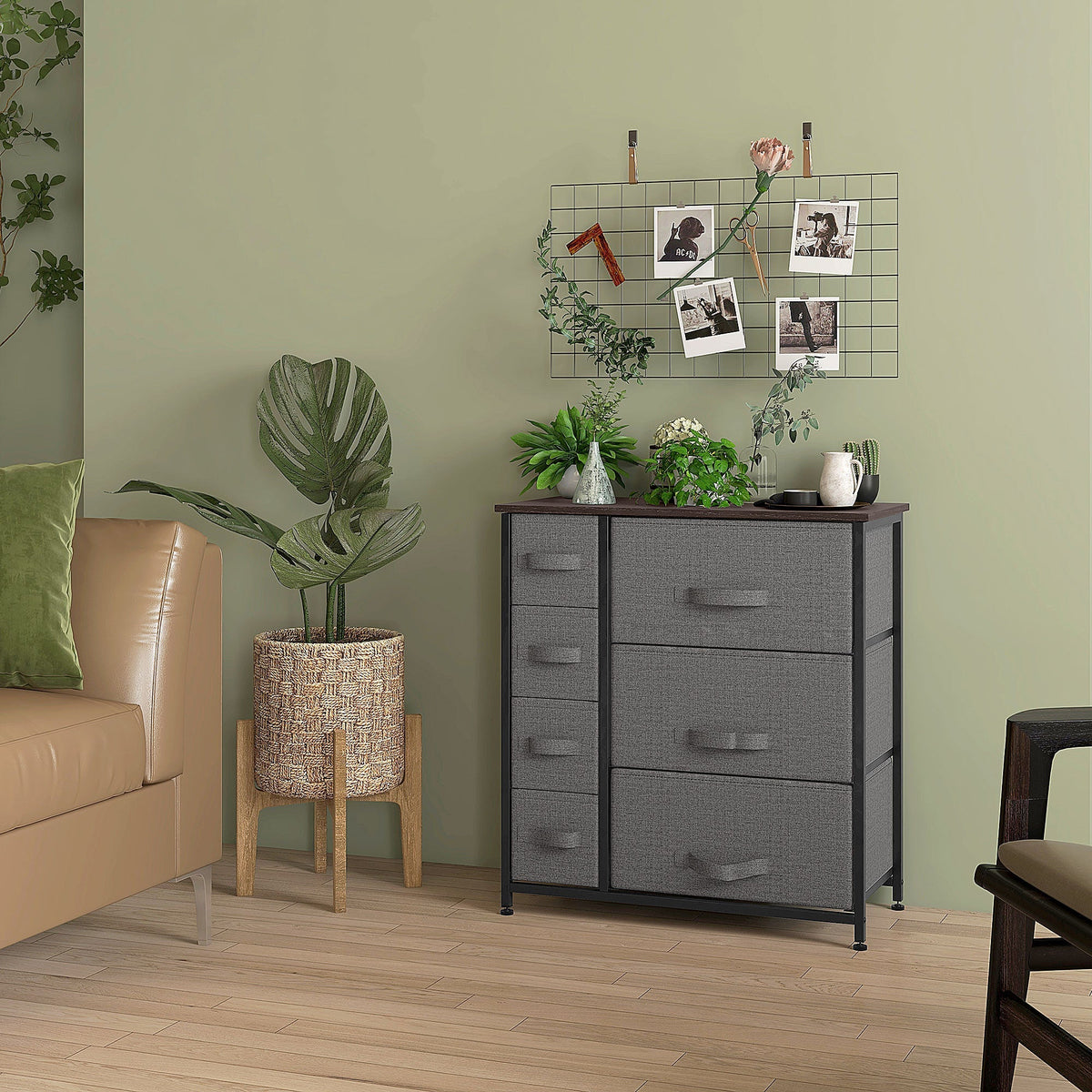 Drawer Cabinet, 7 Foldable Fabric Drawers Metal Frame, Gray
