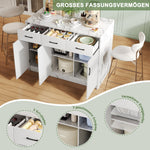 Large Kitchen Island 120x60cm 3 Drawers 3 Doors Adjustable Shelves - White Marble Design