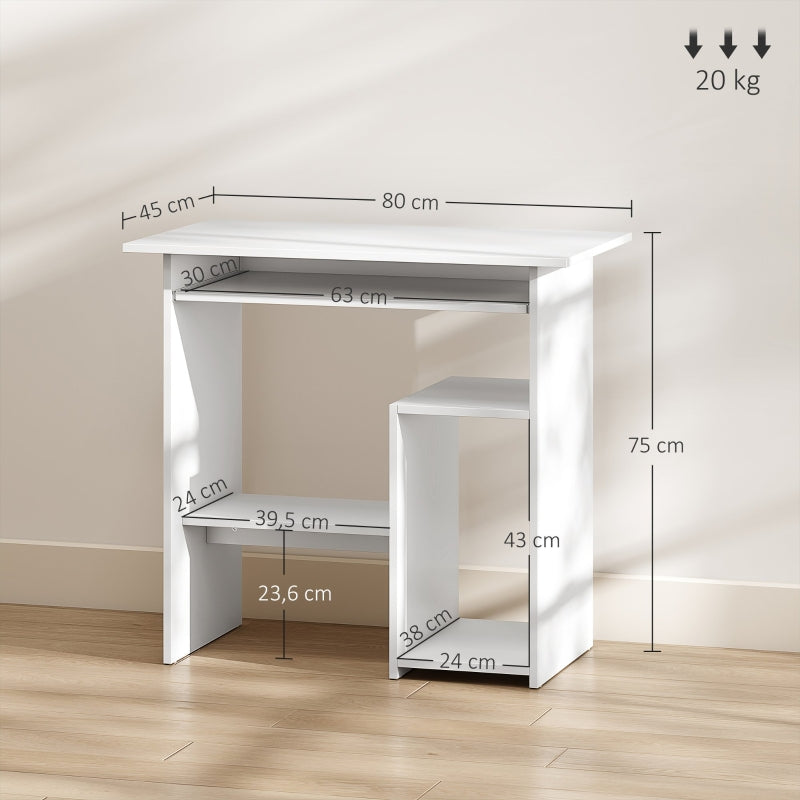 Desk, Computer Office Table with Keyboard Tray & Shelves, Chipboard, White
